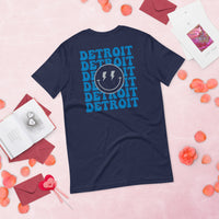 Happy Smiley Face Emoji T-Shirt - Detroit Football Fanatic Vintage Graphic Shirt: Gift for Him & Her, Football Fans - Game Day Shirt - Navy, Back