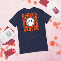 Happy Smiley Face Emoji T-Shirt - Denver Football Fanatic Vintage Graphic Shirt: Gift for Him & Her, Football Fans - Game Day Shirt - Navy, Back