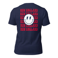 Happy Smiley Face Emoji T-Shirt - New England Football Fanatic Vintage Graphic Shirt: Gift for Him & Her, Football Fans - Game Day Tee - Navy, Back