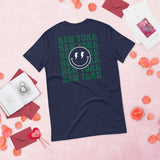 Happy Smiley Face Emoji T-Shirt - New York Football Fanatic Vintage Graphic Shirt: Gift for Him & Her, Football Fans - Game Day Tee - Navy, Back