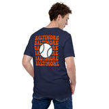 Retro Baltimore Baseball Emblem Fanatic T-Shirt: Gift Ideas for Him & Her, Baseball Enthusiasts & Lovers - Vintage Game Day Tee - Navy, Back