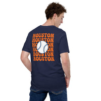 Retro Houston Baseball Emblem Fanatic T-Shirt: Gift Ideas for Him & Her, Baseball Enthusiasts & Lovers - Vintage Game Day Tee - Navy, Back