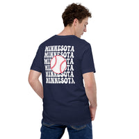 Retro Minnesota Baseball Emblem Fanatic T-Shirt: Gift Ideas for Him & Her, Baseball Enthusiasts & Lovers - Vintage Game Day Shirt - Navy, Back