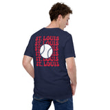 Retro St. Louis Baseball Emblem Fanatic T-Shirt: Gift Ideas for Him & Her, Baseball Enthusiasts & Lovers - Game Day Tee - Navy, Back