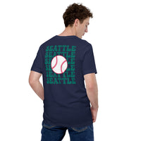 Retro Seattle Baseball Emblem Fanatic T-Shirt: Gift Ideas for Him & Her, Baseball Enthusiasts & Lovers - Vintage Game Day Shirt - Navy, Back