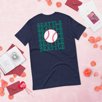 Retro Seattle Baseball Emblem Fanatic T-Shirt: Gift Ideas for Him & Her, Baseball Enthusiasts & Lovers - Vintage Game Day Shirt - Navy, Back