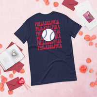 Retro Philadelphia Baseball Emblem Fanatic T-Shirt: Gift Ideas for Him & Her, Baseball Enthusiasts & Lovers - Vintage Game Day Tee - Navy, Back