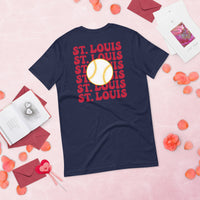 Retro St. Louis Baseball Emblem Fanatic T-Shirt: Gift Ideas for Him & Her, Baseball Enthusiasts & Lovers - Vintage Game Day Tee - Navy, Back