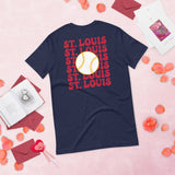 Retro St. Louis Baseball Emblem Fanatic T-Shirt: Gift Ideas for Him & Her, Baseball Enthusiasts & Lovers - Vintage Game Day Tee - Navy, Back