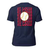 Retro St. Louis Baseball Emblem Fanatic T-Shirt: Gift Ideas for Him & Her, Baseball Enthusiasts & Lovers - Vintage Game Day Tee - Navy, Back