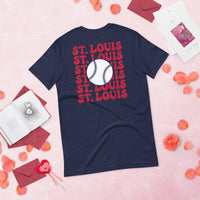 Retro St. Louis Baseball Emblem Fanatic T-Shirt: Gift Ideas for Him & Her, Baseball Enthusiasts & Lovers - Game Day Tee - Navy, Back
