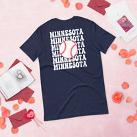 Retro Minnesota Baseball Emblem Fanatic T-Shirt: Gift Ideas for Him & Her, Baseball Enthusiasts & Lovers - Vintage Game Day Shirt - Navy, Back