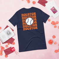 Retro Houston Baseball Emblem Fanatic T-Shirt: Gift Ideas for Him & Her, Baseball Enthusiasts & Lovers - Vintage Game Day Tee - Navy, Back