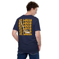 Hockey Game Outfit & Attire - Bday & Christmas Gift Ideas for Hockey Players & Goalies - Retro St. Louis Hockey Emblem Fanatic T-Shirt - Navy, Back