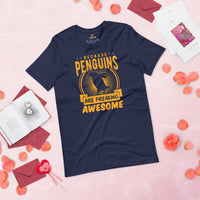 Waddling Penguin Aesthetic T-Shirt - Penguin Fan & Lover Shirt - Team Mascot Shirt - Because Penguins Are Freakin' Awesome Shirt - Navy