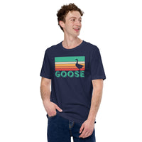Upland Hunting Shirt - Presents, Gift Ideas for Bird Lovers, Hunters, Birdwatchers, Birders - Silly Goose & Duck Shirt - Retro Goose Tee - Navy
