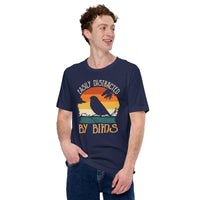 Bird Nerd T-Shirt - Nice Tits, Tufted Titmouse Tee for Birdwatcher, Avian Lover & Outdoorsy Birder - Easily Distracted By Birds Shirt - Navy