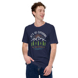 Hiking Retro Mountain Themed T-Shirt - Let's Go Exploring Boho Shirt - Gift for Outdoorsy Camper & Hiker, Nature Lover, Wanderlust - Navy