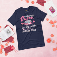 Glamper RV Campervan Shirt - Motorhome Road Trip, Overlanding, Boondocks Shirt - Camper Queen Classy Sassy & A Bit Smart Assy Shirt - Navy