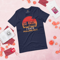 RV Campervan Motorhome Retro Sunset T-Shirt - Family Road Trip, Glamping, Overlanding Shirt - I Hate Pulling Out Shirt - Nomadic Tee - Navy