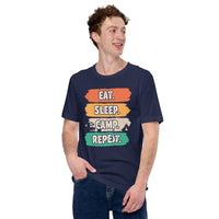 RV Campervan Motorhome Shirt - Family Road Trip, Overlanding, Boondocks Nomadic Tee - Eat Sleep Camp Repeat Shirt - Gift for Camper - Navy