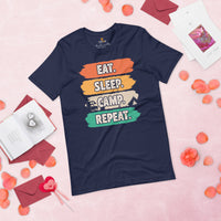 RV Campervan Motorhome Shirt - Family Road Trip, Overlanding, Boondocks Nomadic Tee - Eat Sleep Camp Repeat Shirt - Gift for Camper - Navy