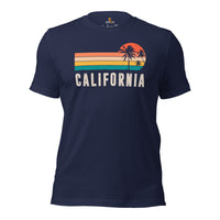 California Palm Tree Retro Aesthetic T-Shirt - Patriotic Hiking Shirt - Gift for Outdoorsy Camper & Hiker, Nature Lover, Wanderlust - Navy