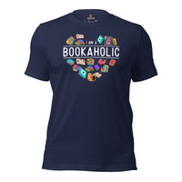 Ideal Book Lover Gift - I'm A Bookaholic Heart Short Sleeve T-Shirt - Bookish Gift for Bookworms, Librarians, Booktoks and Avid Readers - Navy