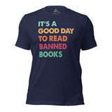 Bookish T-Shirt - Unique Presents, Gift Ideas for Book Lovers, Readers, Bookworms, Librarians - It's A Good Day To Read A Banned Book Shirt - Navy
