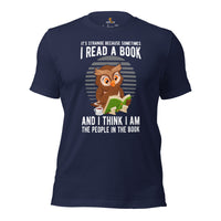 Gift for Book Lovers - Cute Reading Owl Bookish Shirt - I Read Books and Think I Am The People In Book Shirt for Bookworms, Librarians - Navy