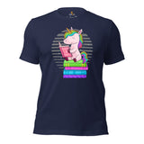 Ideal Gift for Book Lovers, Book Nerds - Cute Unicorn Reading Book Bookish Shirt - Magical & Whimsical Tee for Bookworms, Avid Readers - Navy