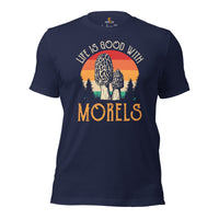 Aesthetic Goblincore T-Shirt - Vintage Cottagecore, Forestcore Tee for Foragers, Mushroom Hunters - Life Is Good With Morels Shirt - Navy