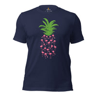 Pineapple Pink Flamingo Aesthetic T-Shirt - Summer Vibes, Bachelorette Party Shirt - Tropical Vacation Tee - Gift for Her, Bridesmaid - Navy