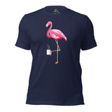Pink Flamingo & Coffee Aesthetic T-Shirt for Coffee Lover - Barista Shirt - Summer Vibes, Bachelorette Party Shirt - Vacation Tee - Navy