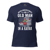 Kayaking Shirt - Embrace The Lake, River & Yak Life - Never Underestimate An Old Man In A Kayak Tee - Gift for Avid Paddlers, Rameurs - Navy