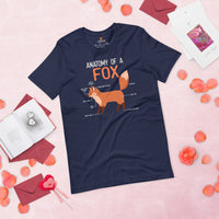 Cute Red Fox Boho Shirt - Anatomy of A Fox Furry Fandom T-Shirt - Animal Educational Tee - Gift for Fox Lovers & Nature Enthusiasts - Navy