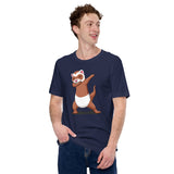 Adorable Dabbing Ferret T-Shirt - Fuzzy Sable Weasel Shirt - Gift for Ferret Parents & Animal Lovers - Mustela Rescue & Adoption Tee - Navy