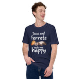 Ferrets & Tacos Make Me Happy T-Shirt - Fuzzy Sable, Weasel Shirt - Foodie Tee - Gift for Ferret Lovers - Mustela Rescue & Adoption Tee - Navy