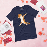 Adorable Dabbing Leopard Gecko T-Shit - Gift for Lizard Dad/Mom & Lovers - Reptile Addict & Charm Shirt - Amphibians, Lacertilia Shirt - Navy