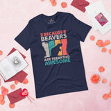 Because Beavers Are Freaking Aweseome Retro Aesthetic T-Shirt - Marmota Shirt - Gift for Beaver Lovers - River & Woodland Animal Tee - Navy