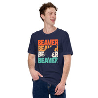 Beaver Retro Aesthetic T-Shirt - Marmota Shirt - Gift for Beaver Lovers & Pet Lovers, Zookeepers - River & Woodland Rodent Animal Tee - Navy