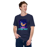 Otter Space T-Shirt: Embark on Cosmic Adventures with Adorable Astronaut Otter - Cosmonaut Mustalid Tee - Gift for Otter & Space Lovers - Navy