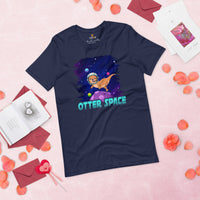 Otter Space T-Shirt: Embark on Cosmic Adventures with Adorable Astronaut Otter - Cosmonaut Mustalid Tee - Gift for Otter & Space Lovers - Navy