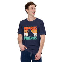 Walrus 80s Retro Aesthetic T-Shirt - Ideal Gift for Aquatic Animals, Marine Mammal Lovers - Save The Walruses, Animal Activists Tee - Navy