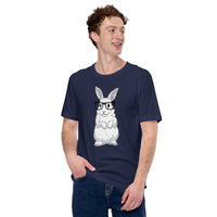 Adorable Hipster Rabbit & Hare T-Shirt - Easter Buck Bunny Tee - Ideal Gift for Rabbit Dad/Mom & Whisperer, Animal Lovers & Pet Owners - Navy
