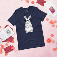 Adorable Hipster Rabbit & Hare T-Shirt - Easter Buck Bunny Tee - Ideal Gift for Rabbit Dad/Mom & Whisperer, Animal Lovers & Pet Owners - Navy