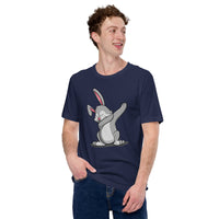 Adorable Dabbing Rabbit & Hare T-Shirt - Easter Buck Bunny Tee - Ideal Gift for Rabbit Dad/Mom & Whisperer, Animal Lovers & Pet Owners - Navy