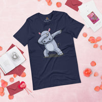 Dabbing Hippopotamus T-Shirt - Pygmy Hippo, River Horse, Semi-Aquatic Mammal Shirt - Gift for Hippo & Wild Animal Lovers - Safari Shirt - Navy