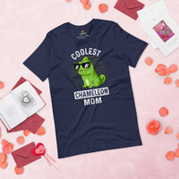 Coolest Chameleon Mom T-Shirt - Lizard Addiction & Charms Shirt - Gift for Reptile Mom & Pet Lover - Amphibians, Lacertilia Shirt - Navy