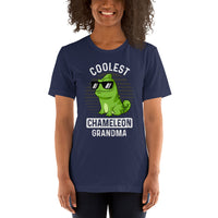 Coolest Chameleon Grandma T-Shirt - Lizard Addiction & Charms Shirt - Gift for Reptile Grandma & Pet Lover - Amphibians, Lacertilia Tee - Navy